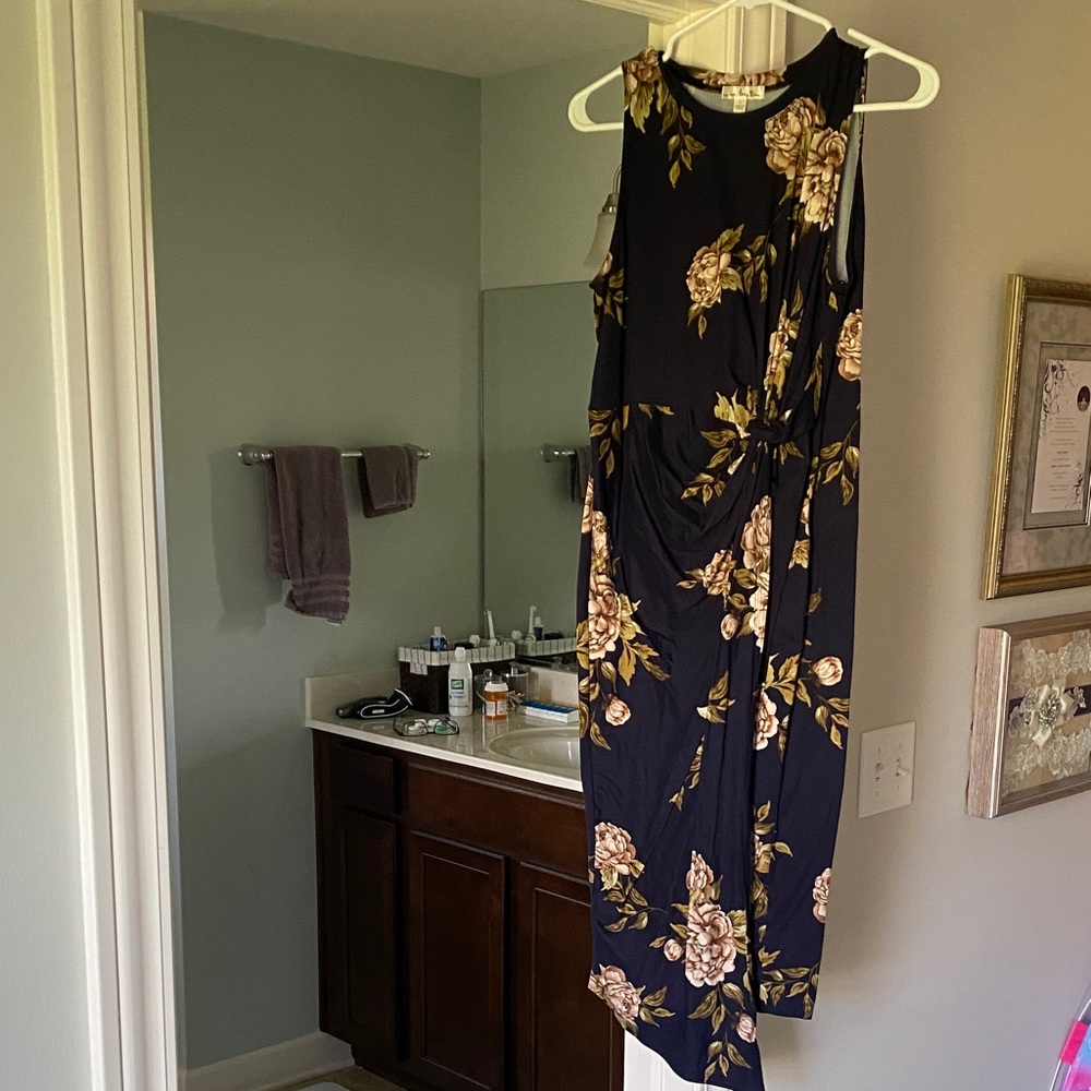 Nine Britton Floral Midi Dress - navy and Tan